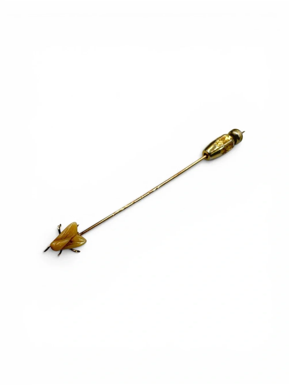 Antique Victorian 14K Gold Carved Tooth Fly Stick Pin Safety Cap